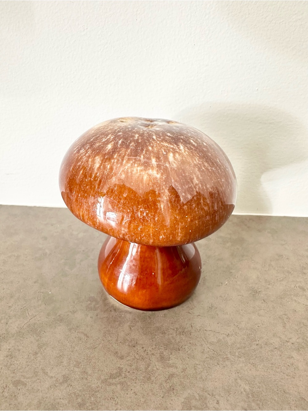 Glazed Ceramic Mushroom Salt or Pepper Shaker Accent Sculpture - Brown Drip 4” - Picture 9 of 14